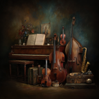 Musikalisches Stillleben Mit Instrumenten Und Blumen | Musik und Instrumente | Themen und Hobbys