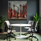 Musikinstrumente Vintage Auf Tisch Mit Noten Blatt Und Kiste