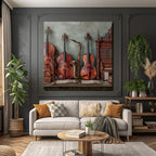 Musikinstrumente Vintage Auf Tisch Mit Noten Blatt Und Kiste