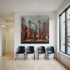 Musikinstrumente Vintage Auf Tisch Mit Noten Blatt Und Kiste