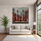 Musikinstrumente Vintage Auf Tisch Mit Noten Blatt Und Kiste