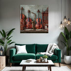 Musikinstrumente Vintage Auf Tisch Mit Noten Blatt Und Kiste