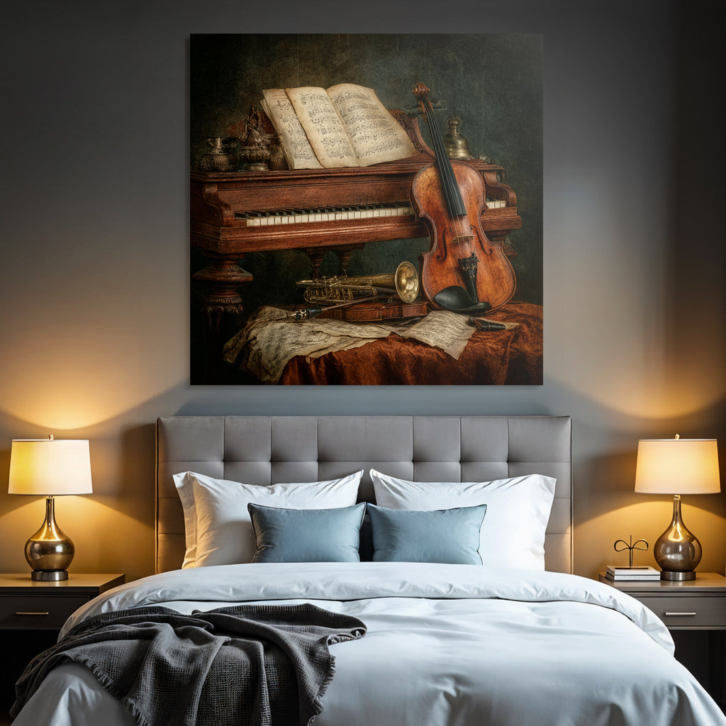 Nostalgisches Musik Stillleben Mit Piano Und Instrumenten