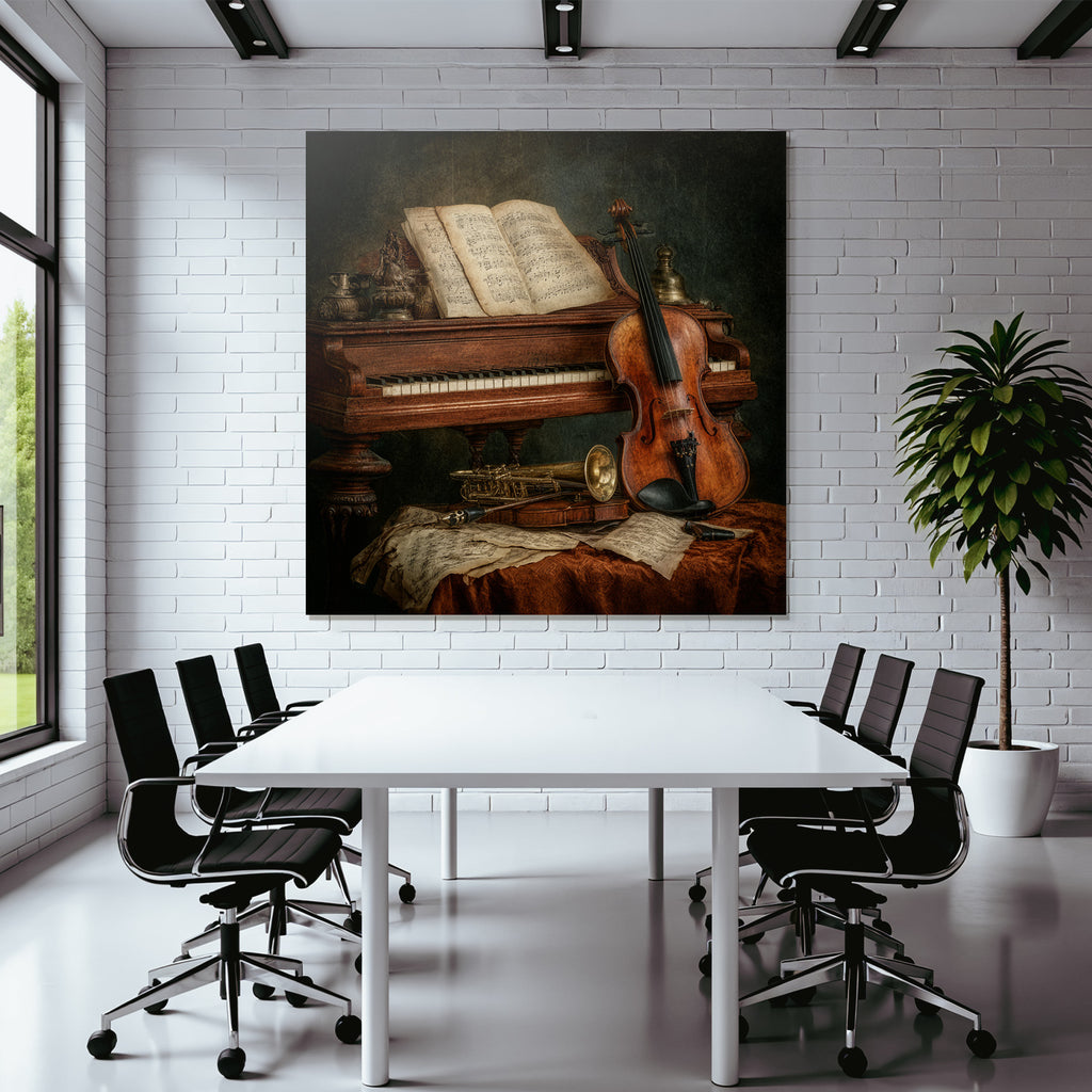 Nostalgisches Musik Stillleben Mit Piano Und Instrumenten