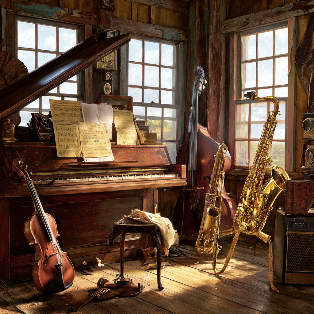 Rustikaler Musikraum Mit Instrumenten | Musik und Instrumente | Themen und Hobbys