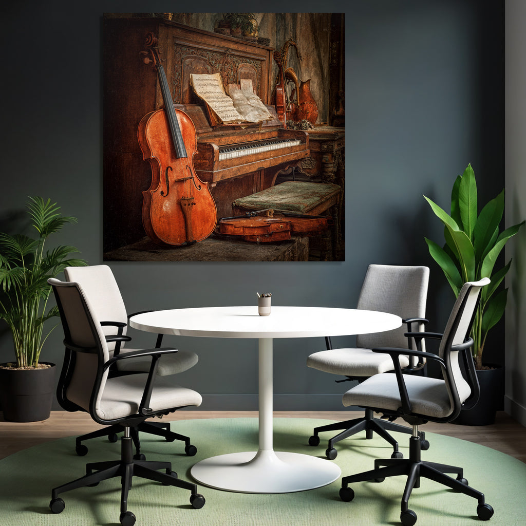 Vintage Musikalische Umgebung Rustikales Piano Geige Notenblatt