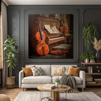 Vintage Musikalische Umgebung Rustikales Piano Geige Notenblatt