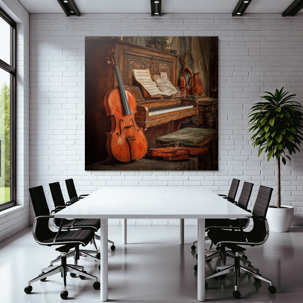 Vintage Musikalische Umgebung Rustikales Piano Geige Notenblatt