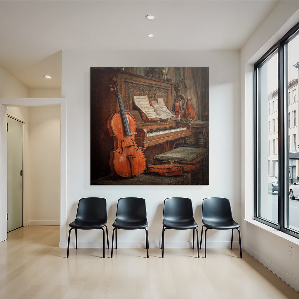 Vintage Musikalische Umgebung Rustikales Piano Geige Notenblatt