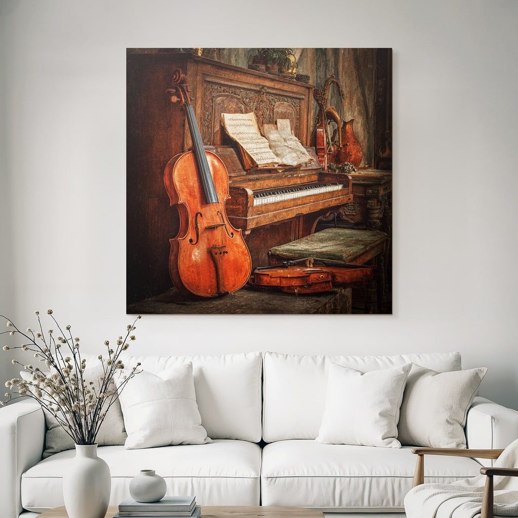 Vintage Musikalische Umgebung Rustikales Piano Geige Notenblatt