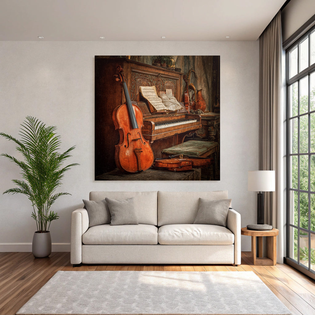 Vintage Musikalische Umgebung Rustikales Piano Geige Notenblatt