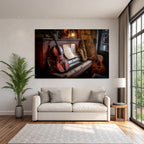 Gemütliche Vintage Musikszene Mit Piano Und Instrumenten