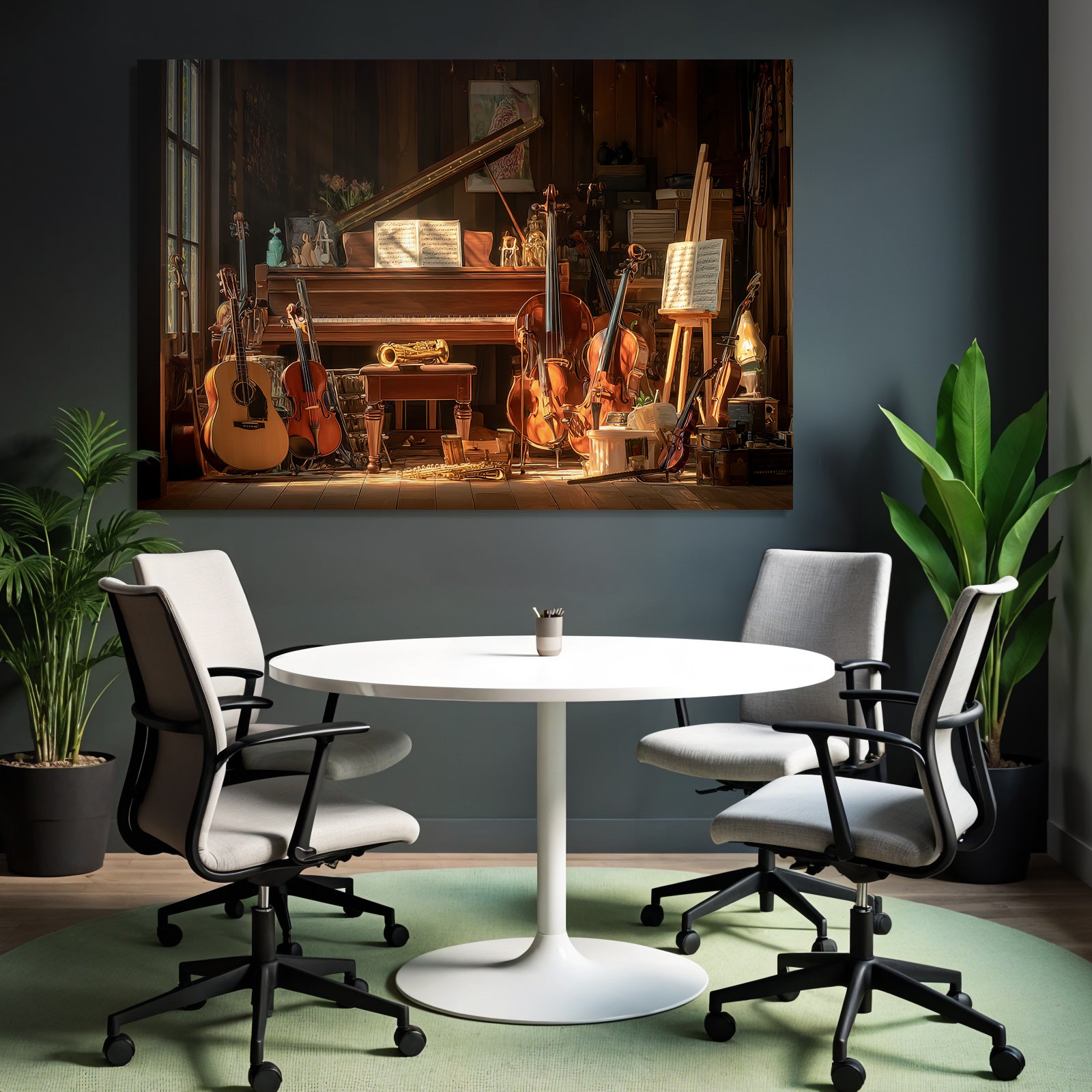 Gemütliches Musikzimmer Mit Instrumenten Und Noten