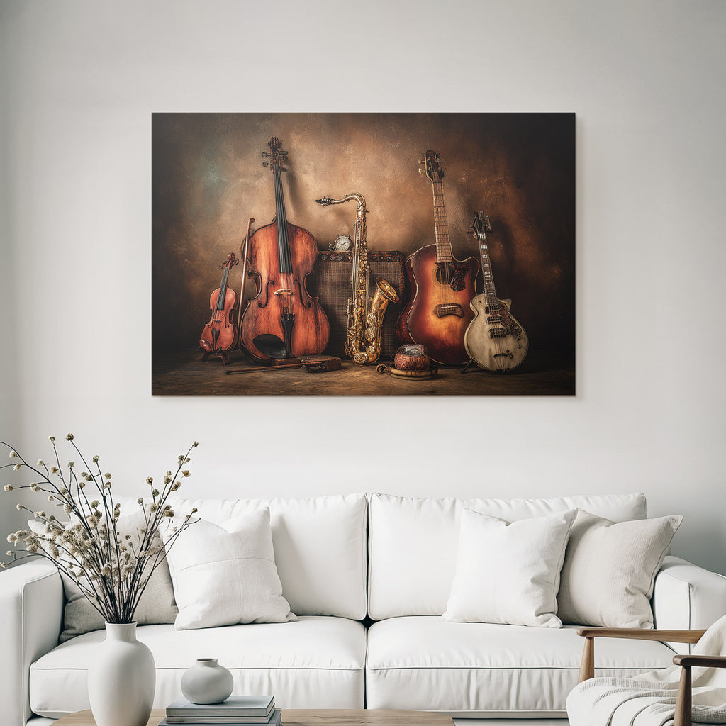 Musikalische Instrumente Arrangement Rustikal