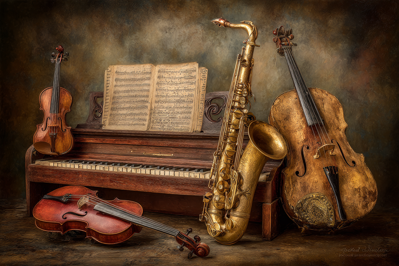Musikalische Instrumente Arrangiert Kunstvoll | Musik und Instrumente | Themen und Hobbys