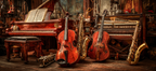 Musikalische Instrumente Vintage Musikzimmer | Musik und Instrumente | Themen und Hobbys