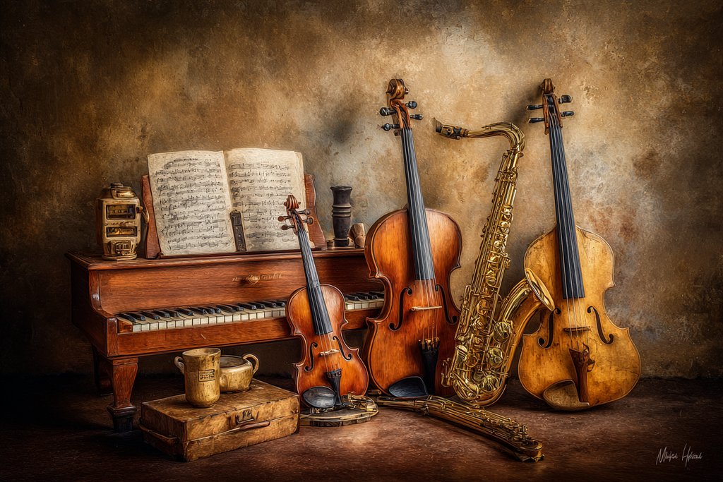 Musikinstrumente Arrangement Mit Vintage Ästhetik | Musik und Instrumente | Themen und Hobbys