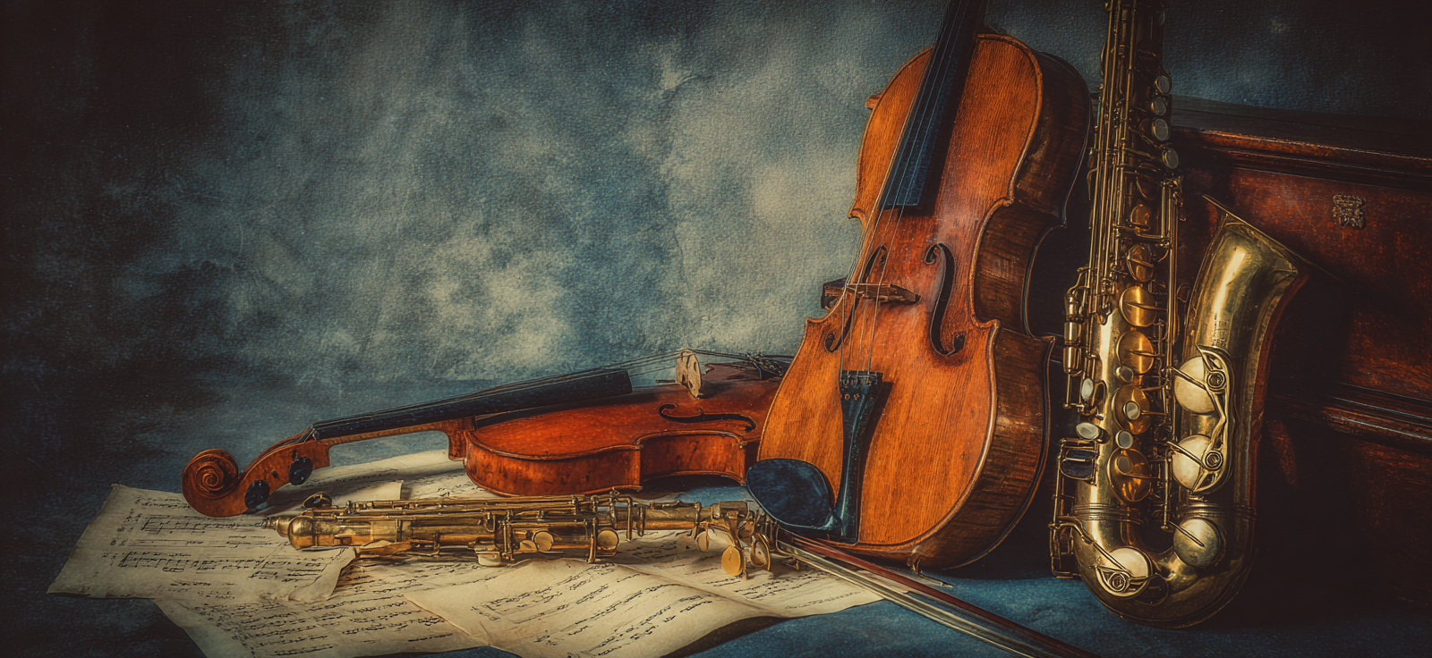 Musikinstrumente Auf Notenblattern Im Kunstvollen Licht | Musik und Instrumente | Themen und Hobbys