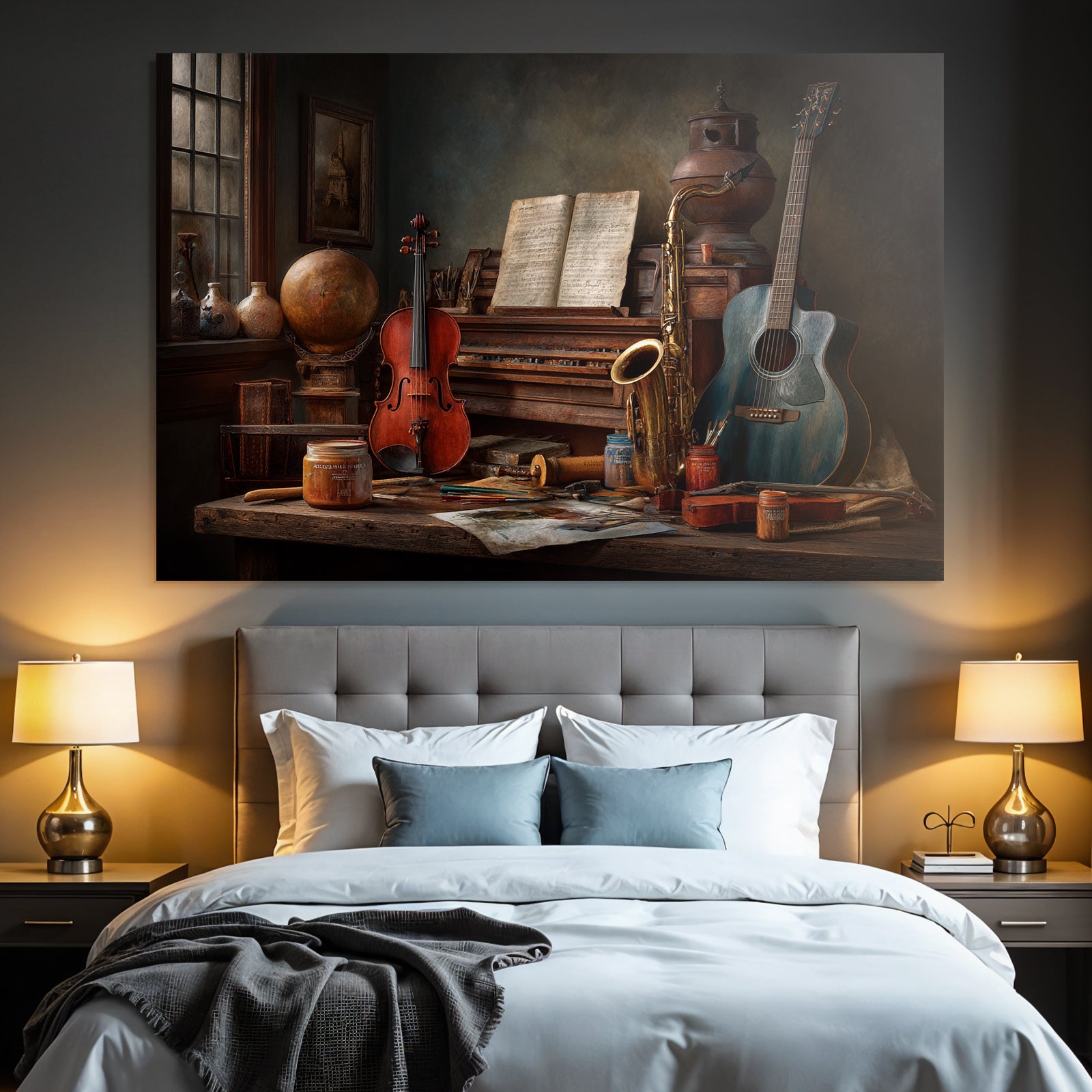 Stillleben Musikinstrumente Kunstbedarf Workspace