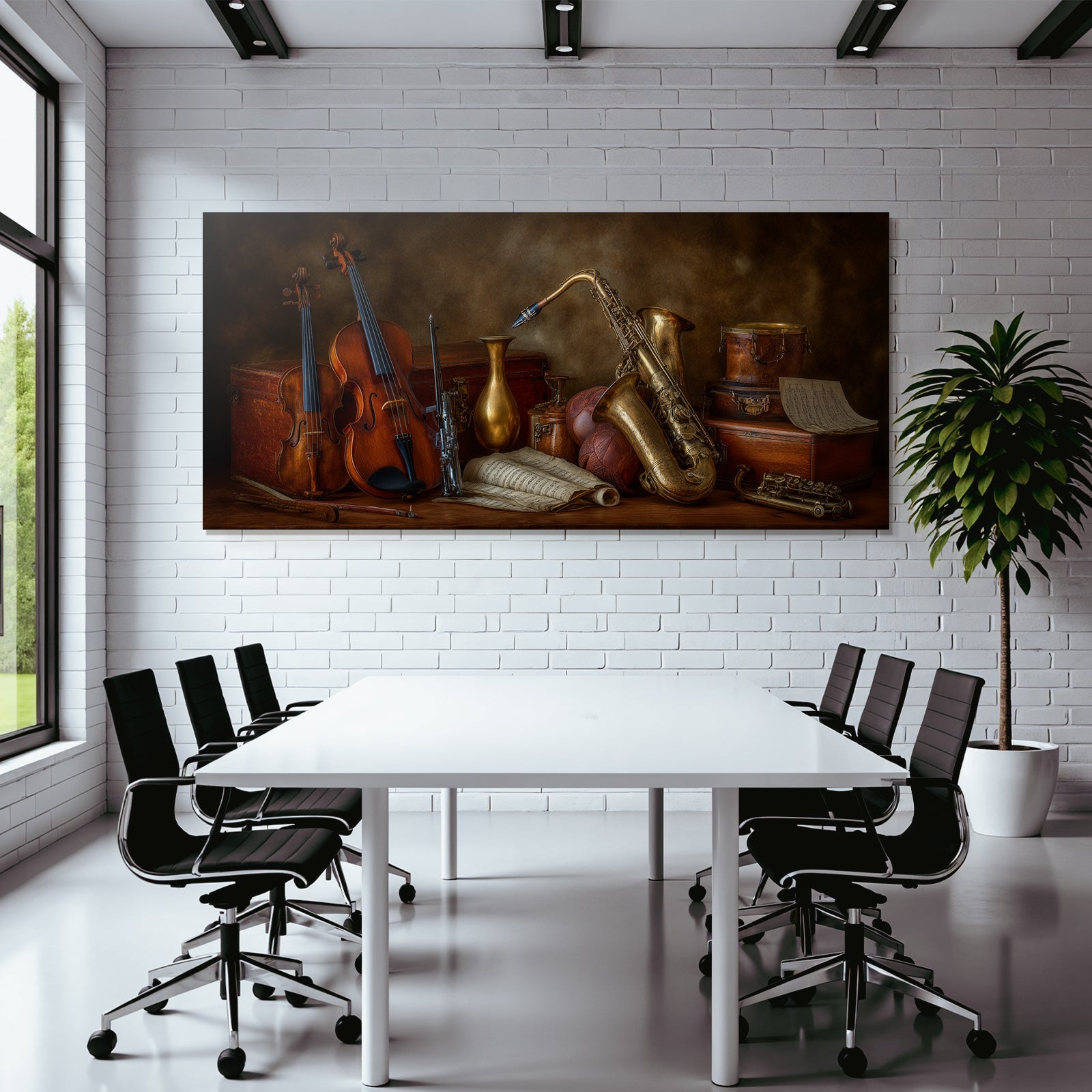 Stillleben Musikinstrumente Mit Vase Box Trommeln Noten Basketball