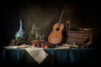 Stillleben Musikinstrumente Und Flacons | Musik und Instrumente | Themen und Hobbys