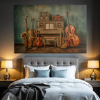 Vintage Piano Mit Musikinstrumenten Saxophon Geige Gitarre Double Bass Speaker System