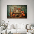 Vintage Piano Mit Musikinstrumenten Saxophon Geige Gitarre Double Bass Speaker System