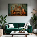 Vintage Piano Mit Musikinstrumenten Saxophon Geige Gitarre Double Bass Speaker System