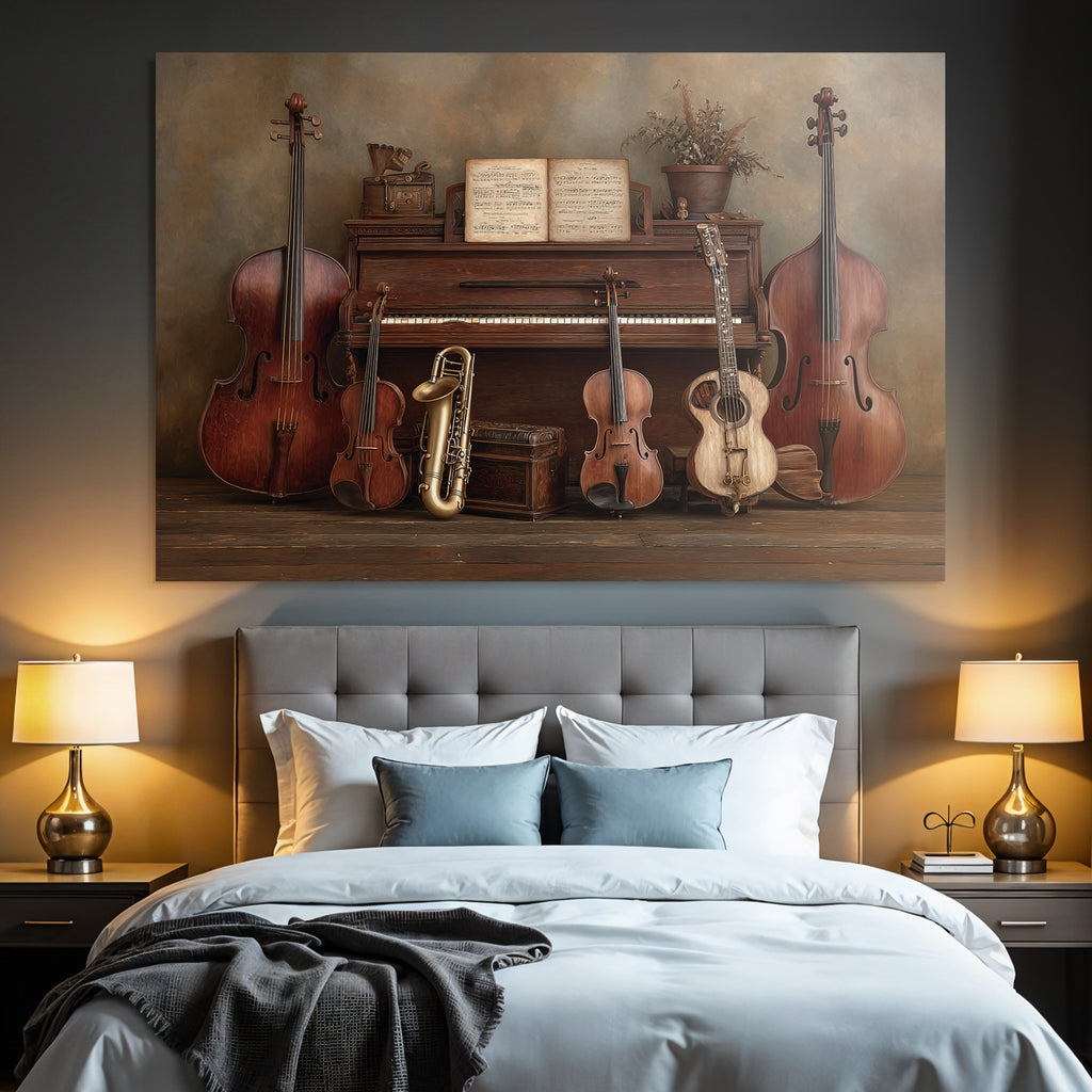 Vintage Piano Mit Streichinstrumenten Saxophon Und Gitarre