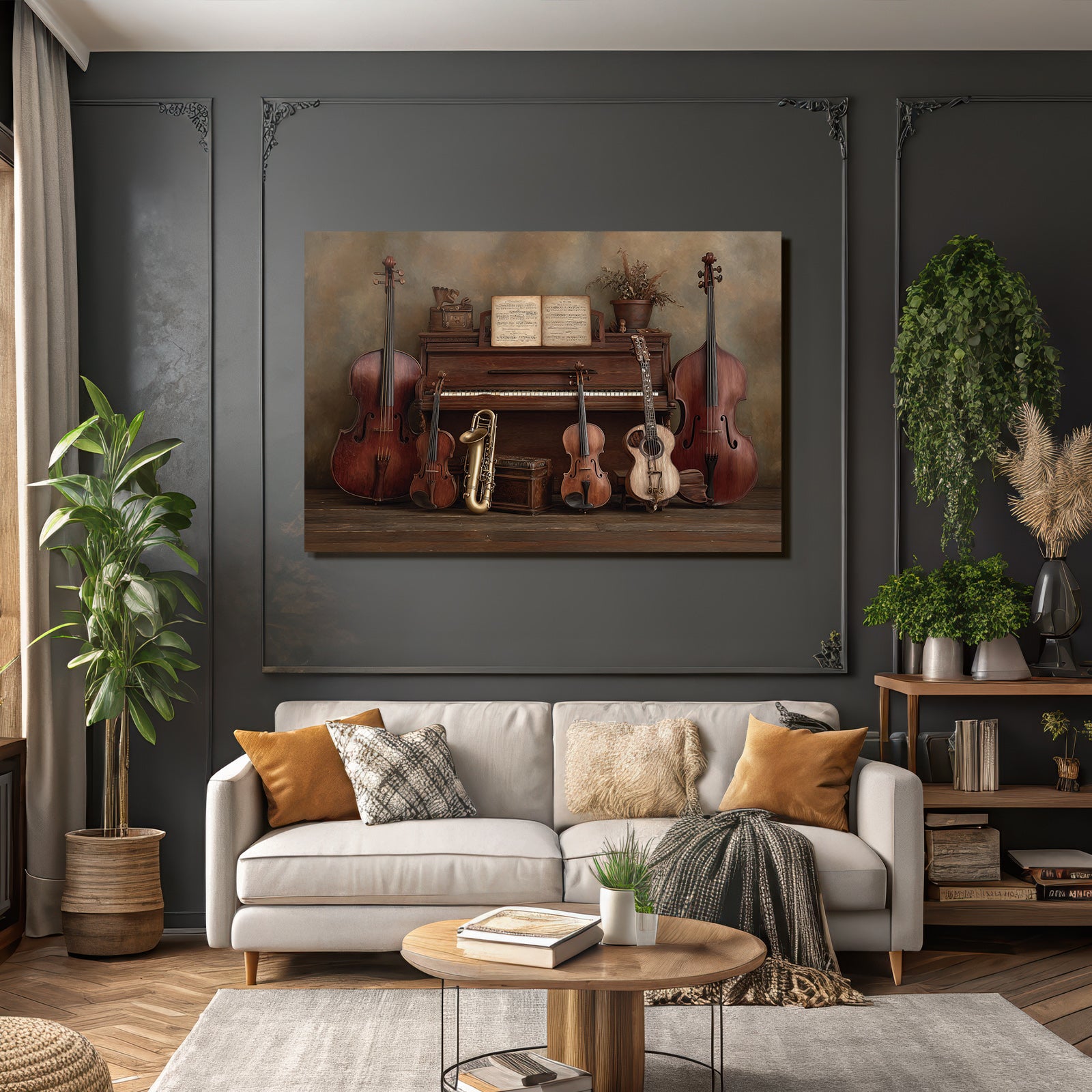Vintage Piano Mit Streichinstrumenten Saxophon Und Gitarre