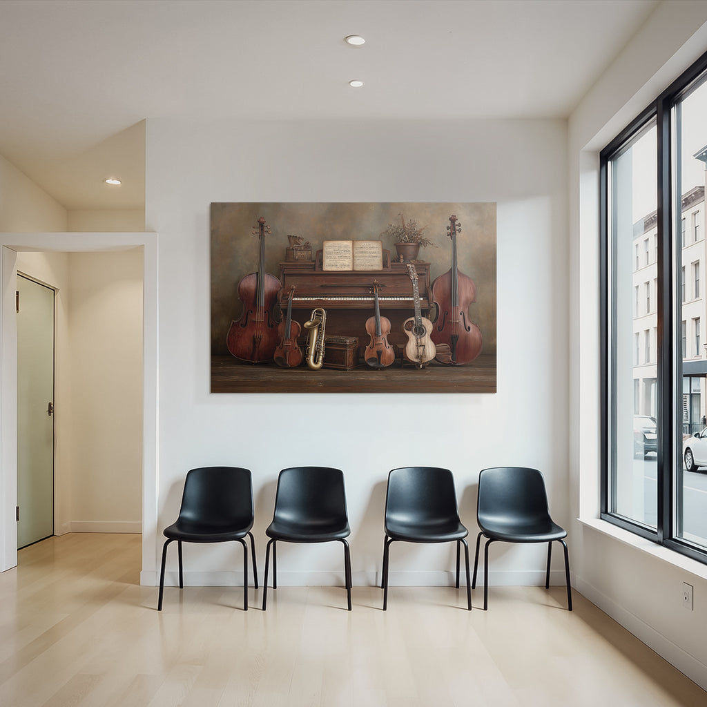 Vintage Piano Mit Streichinstrumenten Saxophon Und Gitarre