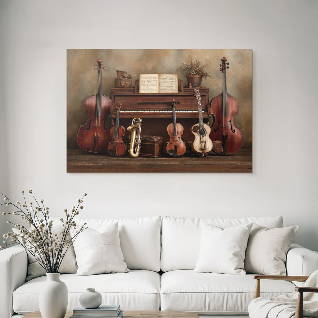 Vintage Piano Mit Streichinstrumenten Saxophon Und Gitarre