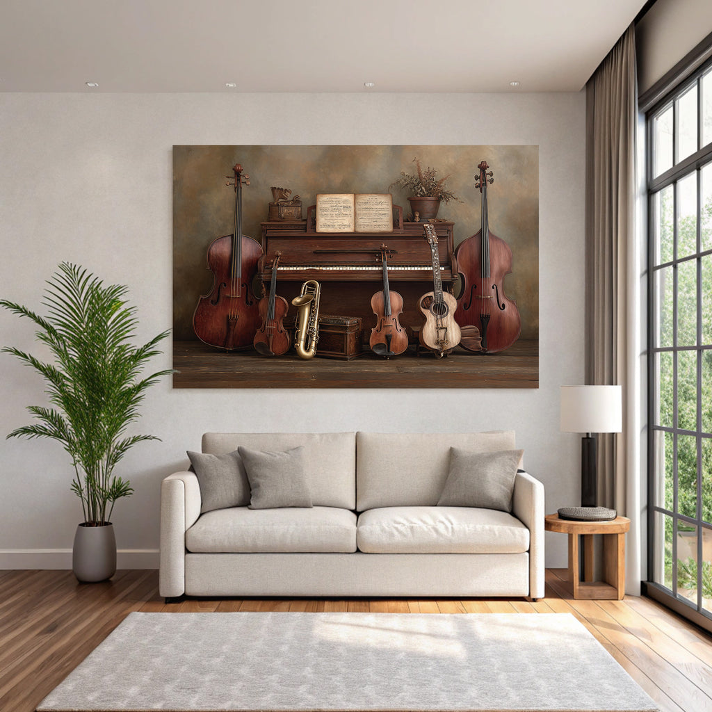 Vintage Piano Mit Streichinstrumenten Saxophon Und Gitarre