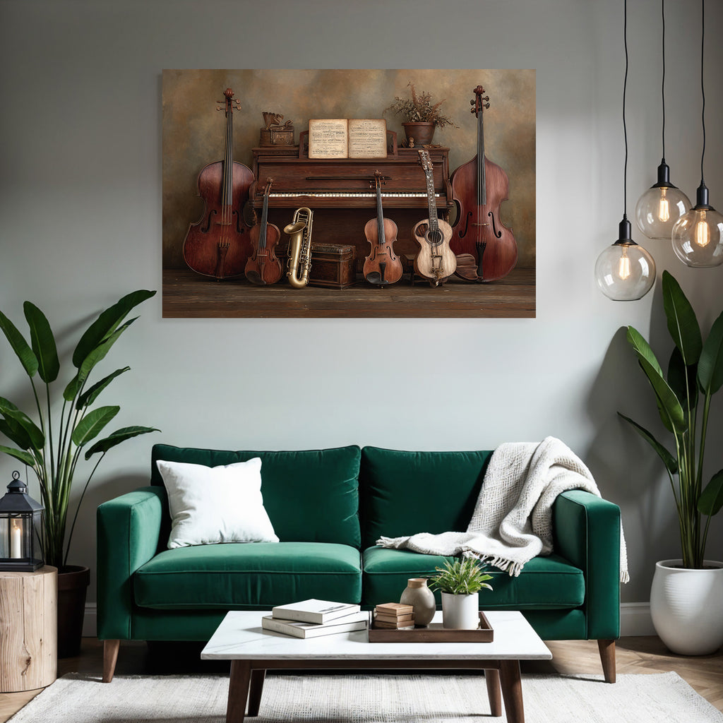 Vintage Piano Mit Streichinstrumenten Saxophon Und Gitarre