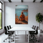 Herbstliche Landschaft Mit Person Und Kamera Am Wasser