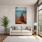 Herbstliche Landschaft Mit Person Und Kamera Am Wasser