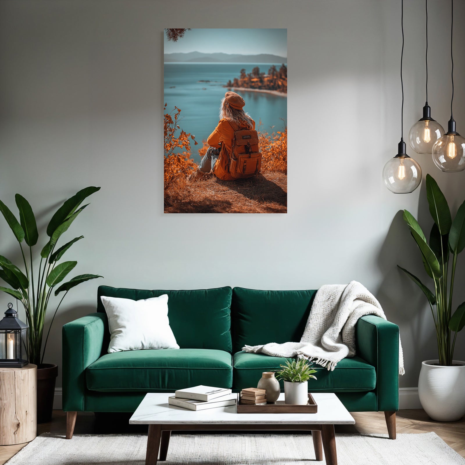 Herbstliche Landschaft Mit Person Und Kamera Am Wasser