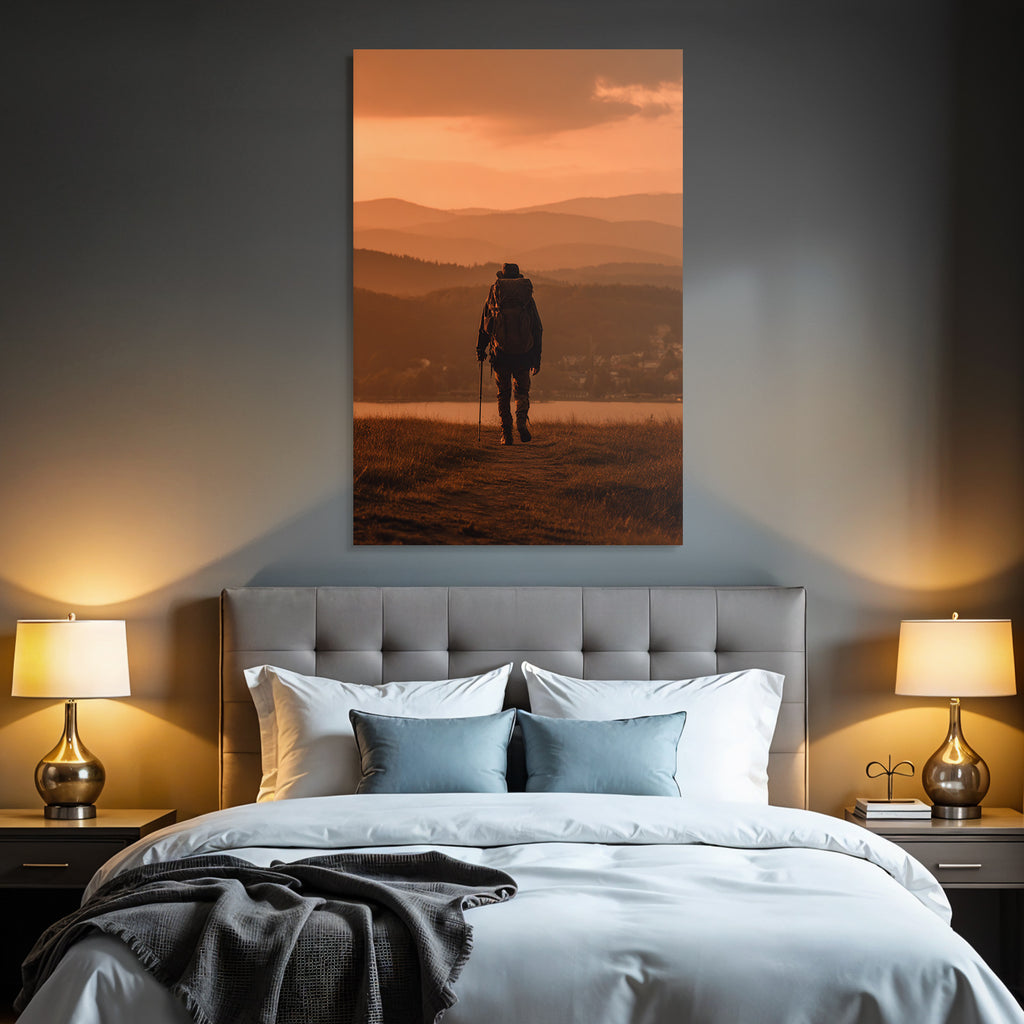 Wanderer Im Sonnenuntergang In Den Bergen
