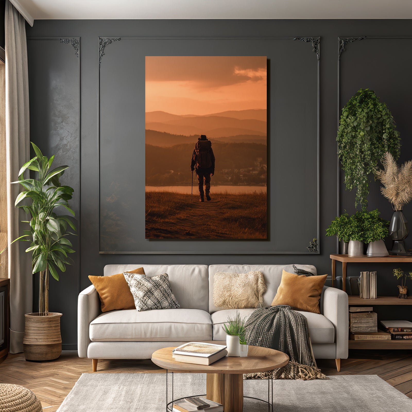 Wanderer Im Sonnenuntergang In Den Bergen