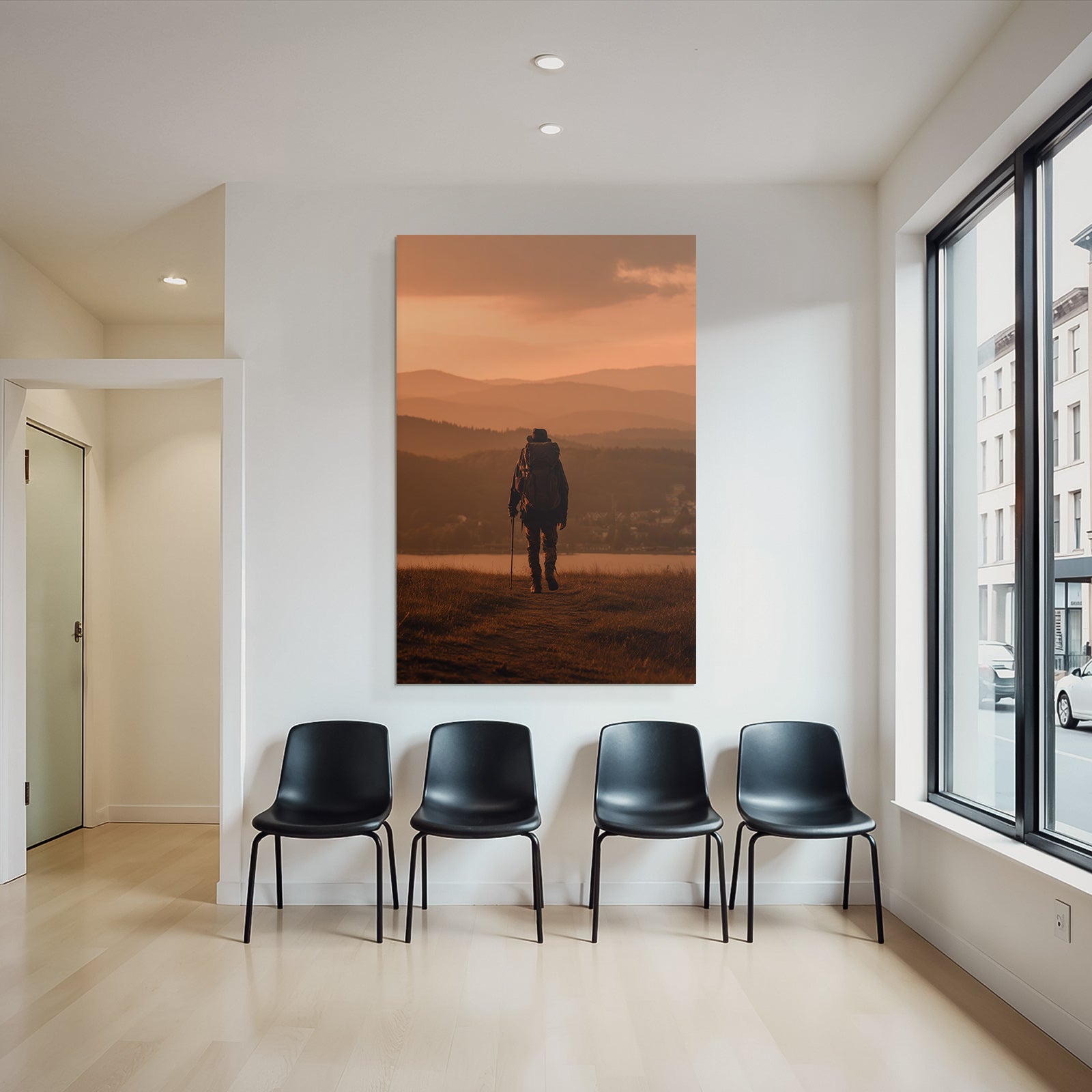 Wanderer Im Sonnenuntergang In Den Bergen
