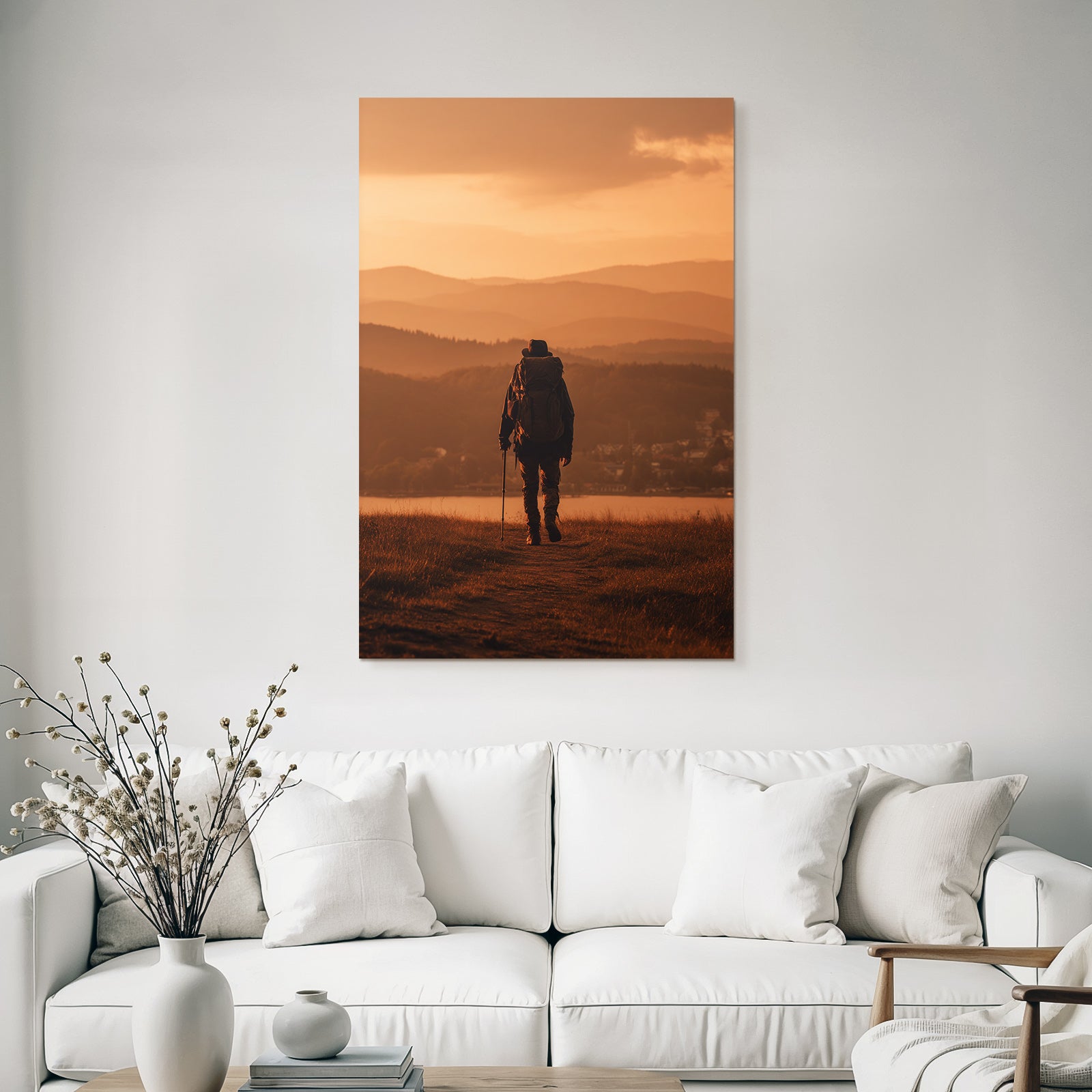 Wanderer Im Sonnenuntergang In Den Bergen