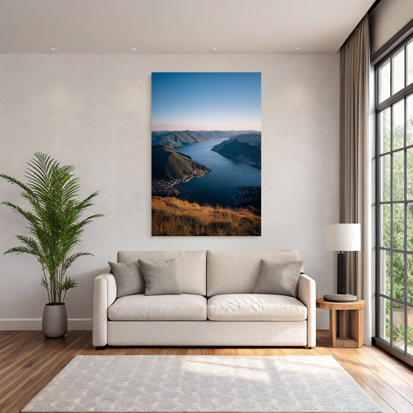 Wunderschöne Landschaft See Umgeben Von Bergen Im Goldenen Stundenlicht