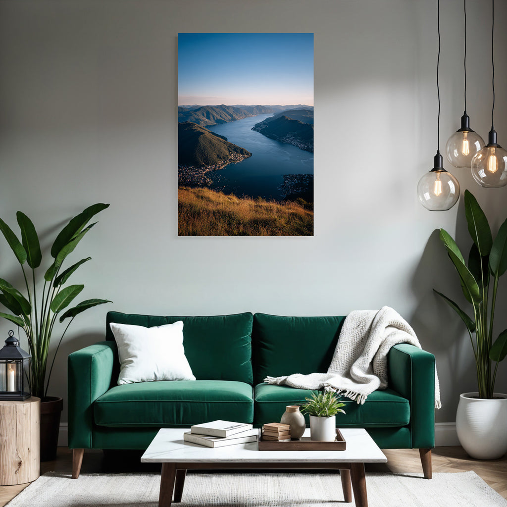 Wunderschöne Landschaft See Umgeben Von Bergen Im Goldenen Stundenlicht