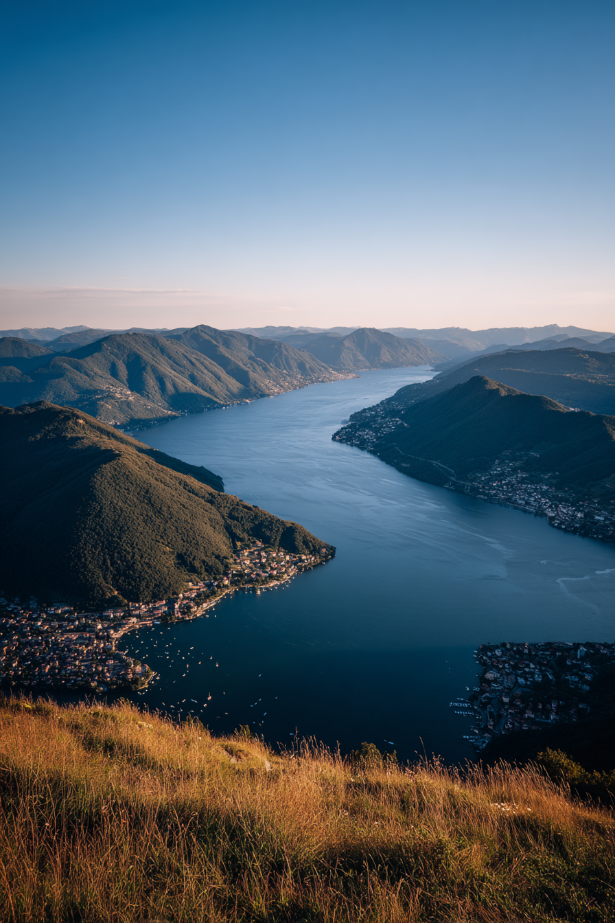 Wunderschöne Landschaft See Umgeben Von Bergen Im Goldenen Stundenlicht | Reisen und Outdoor | Themen und Hobbys