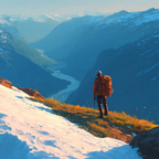 Einsamer Wanderer Am Gipfel Mit Breathtaking Ausblick Auf Das Tal | Reisen und Outdoor | Themen und Hobbys