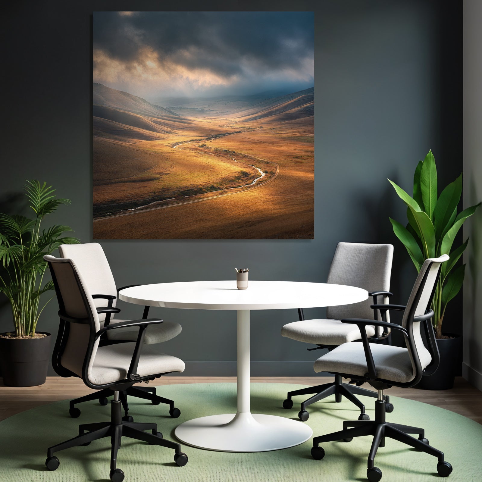 Friedliche Landschaft Mit Hügeln Und Fliessendem Wasser