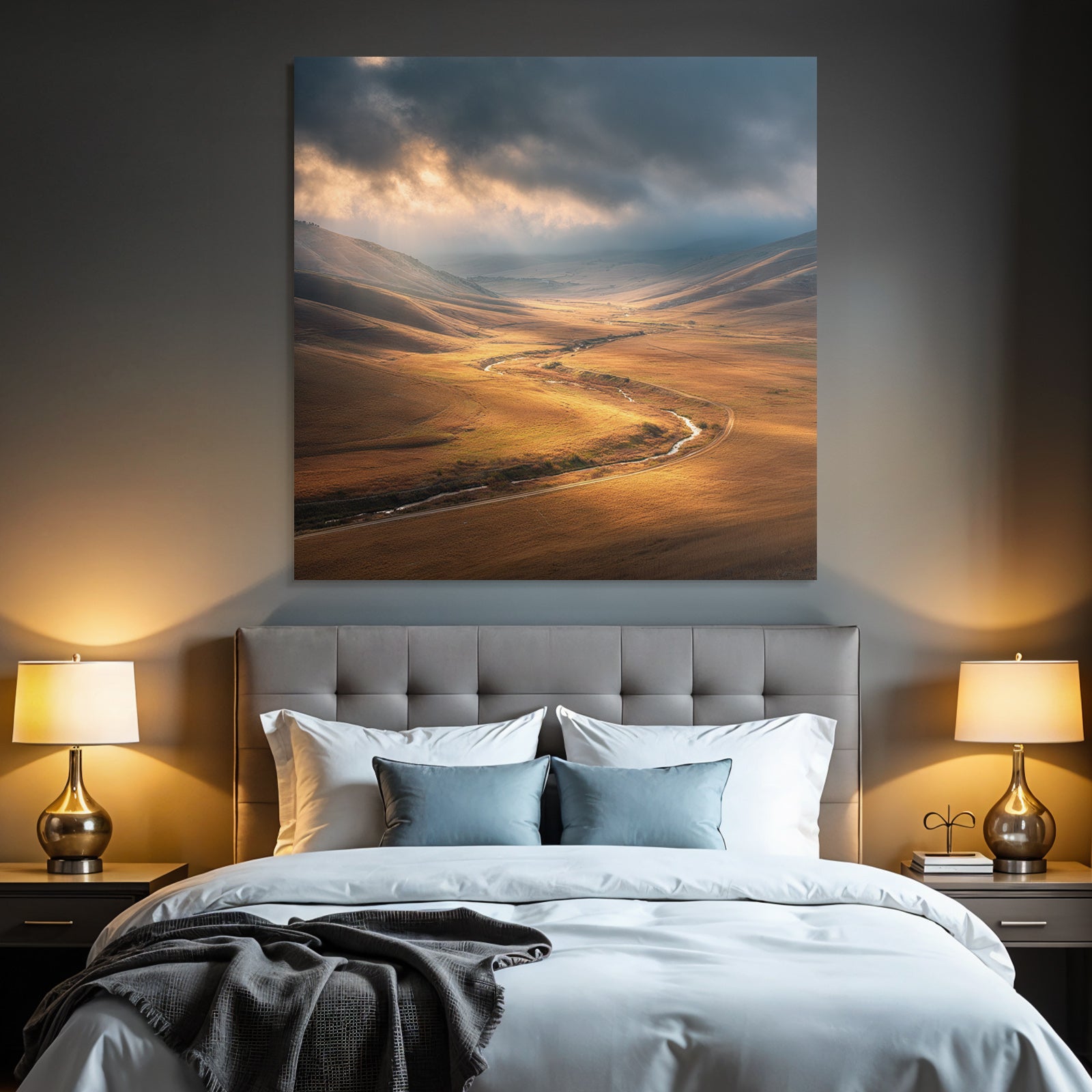 Friedliche Landschaft Mit Hügeln Und Fliessendem Wasser