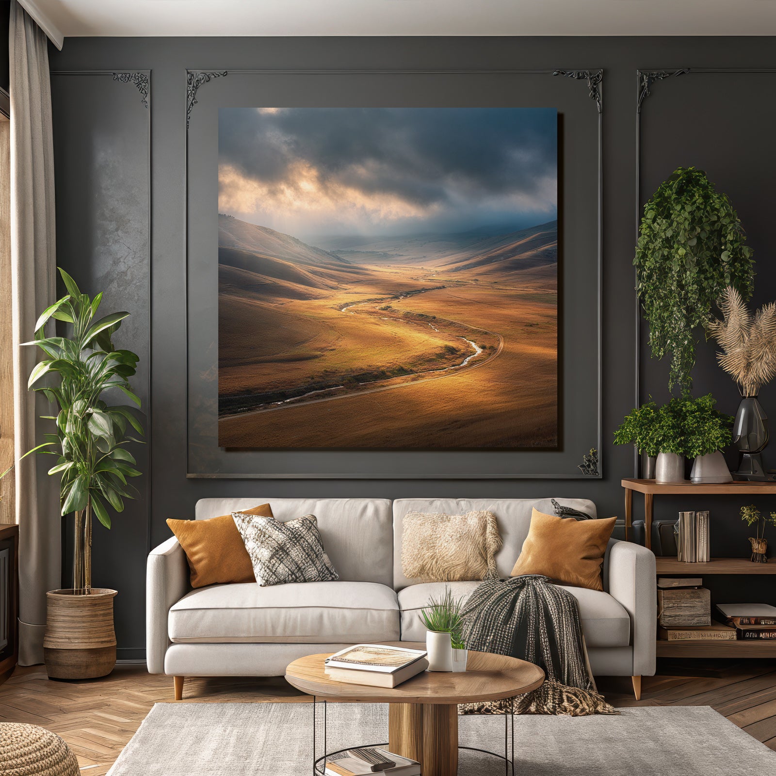 Friedliche Landschaft Mit Hügeln Und Fliessendem Wasser