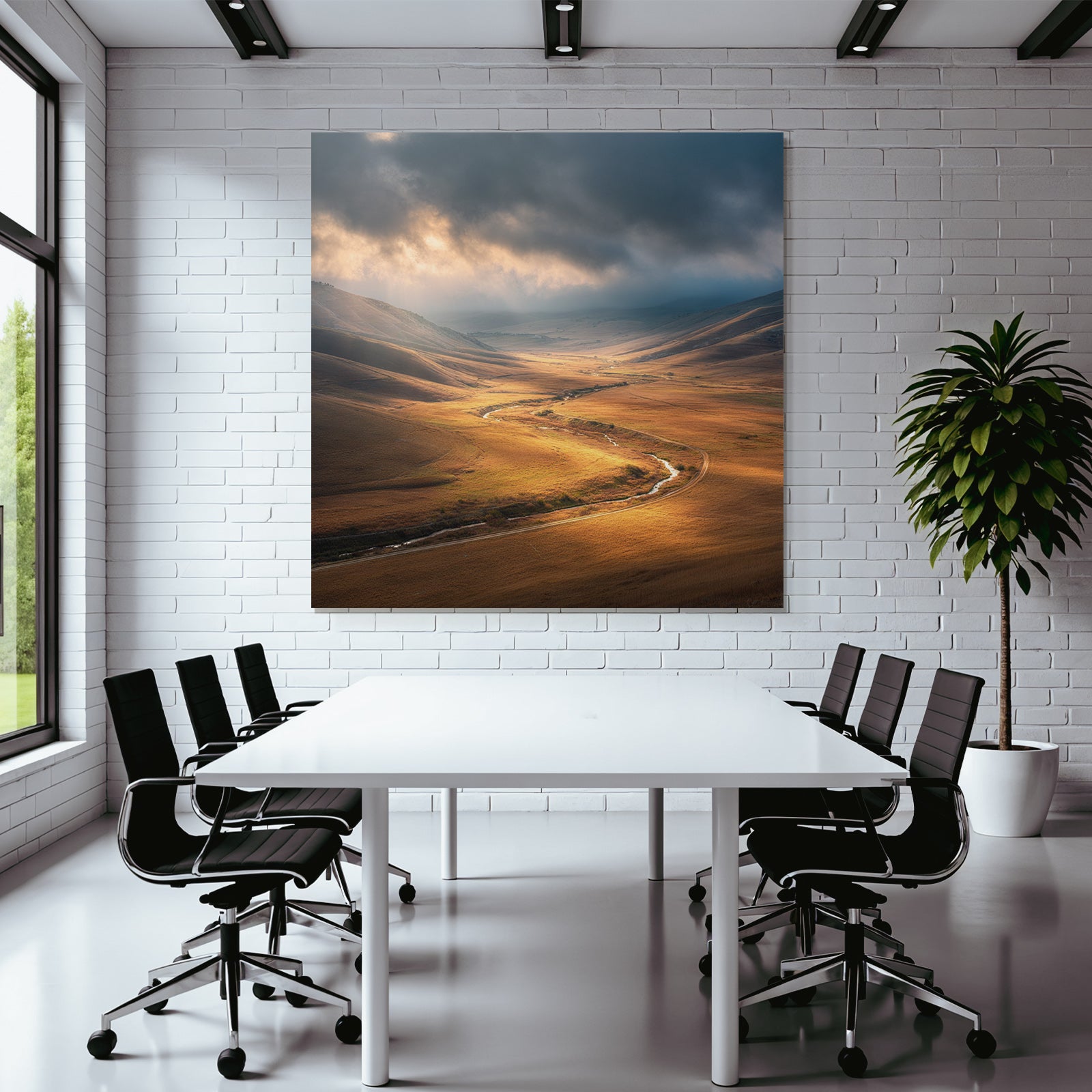 Friedliche Landschaft Mit Hügeln Und Fliessendem Wasser