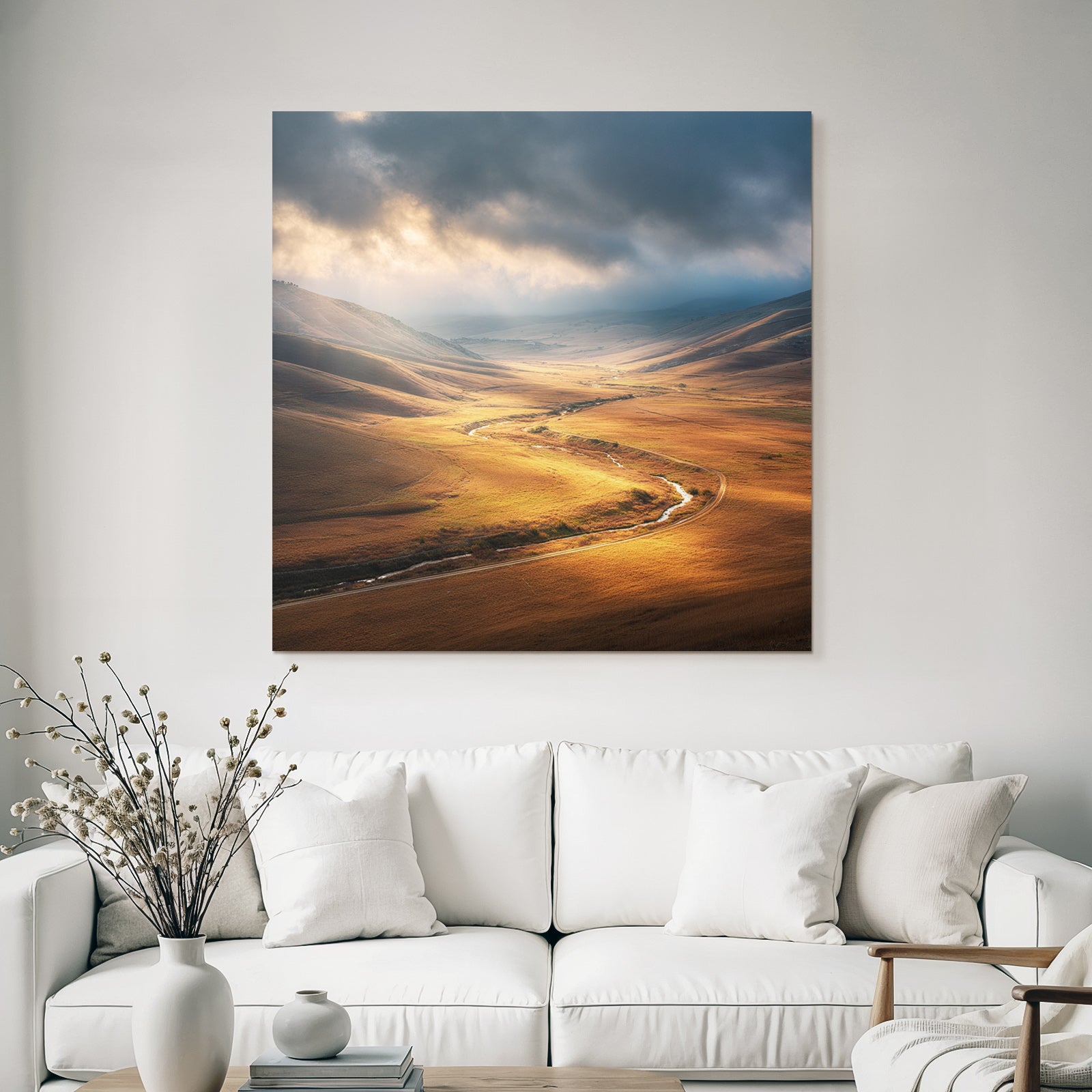 Friedliche Landschaft Mit Hügeln Und Fliessendem Wasser